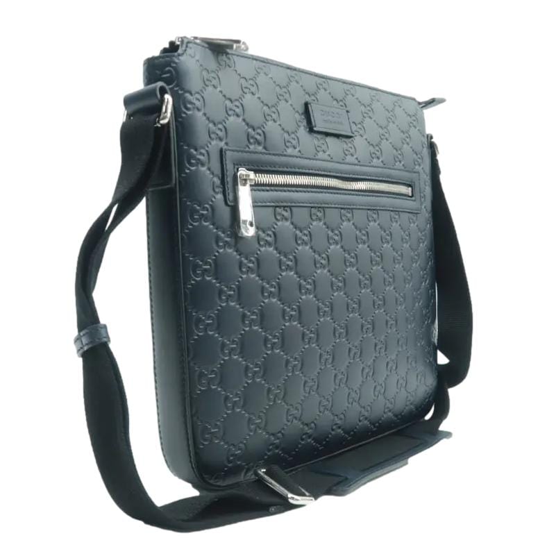 Gucci Courrier Zip Messenger Bag Leather Blue Shoulder Bag