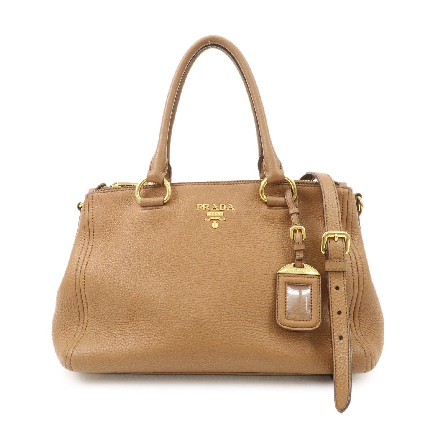 Prada Tote Bag Hand Bag Hardware d 2 Leather Brown Gold
