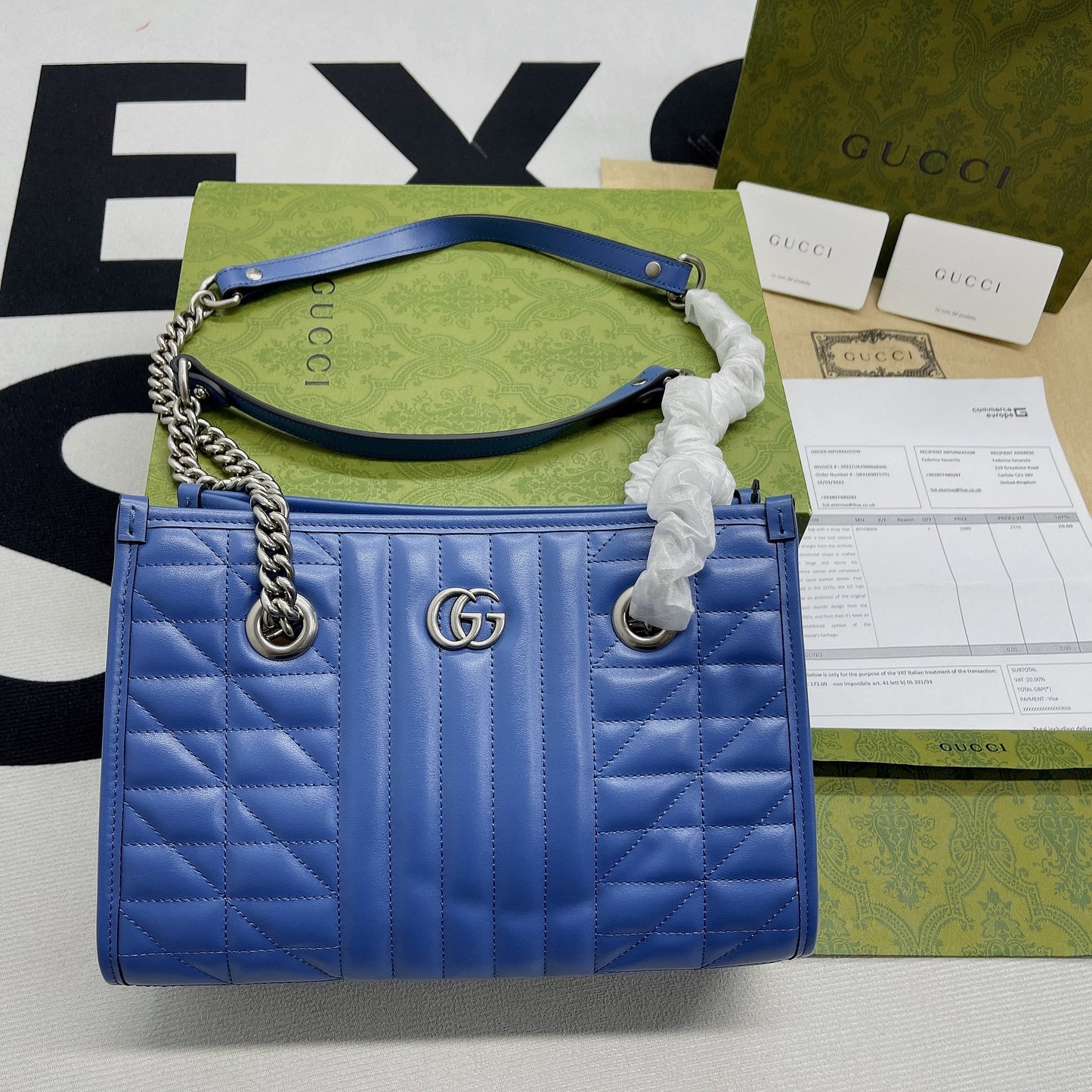 gg Marmont , ’s 13in Matelasse Blue Medium Tote Bag