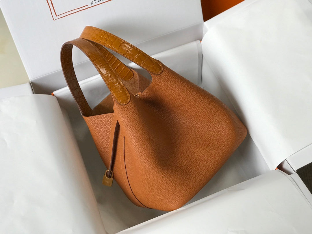 Top Quality Picotin Lock Orange Bag With Gold Travel Bag