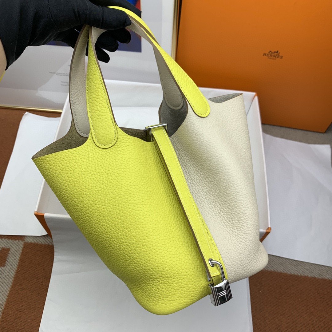Top Quality Picotin Lock Bag Yellow With White Travel Bag