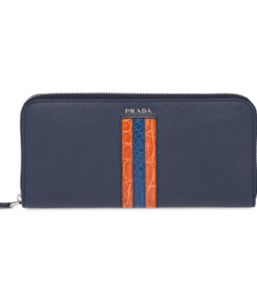 Prada And Crocodile Pouch Luxury Handbag Leather Saffiano Blue Clutch Bag