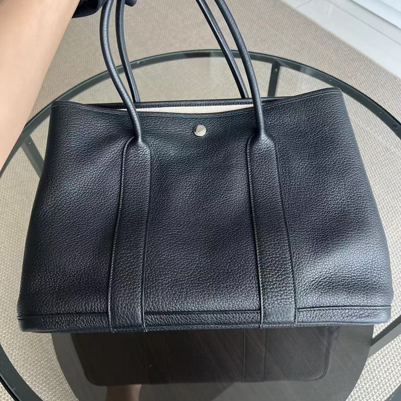Hermes Garden Party Negonda Noir Hardware Handbag Black Silver Travel Bag