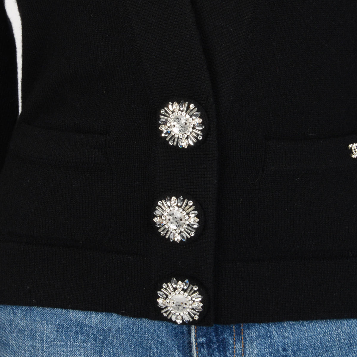 Chanel Black Cashmere Crystal Button Cardigan FR 40 Apparel