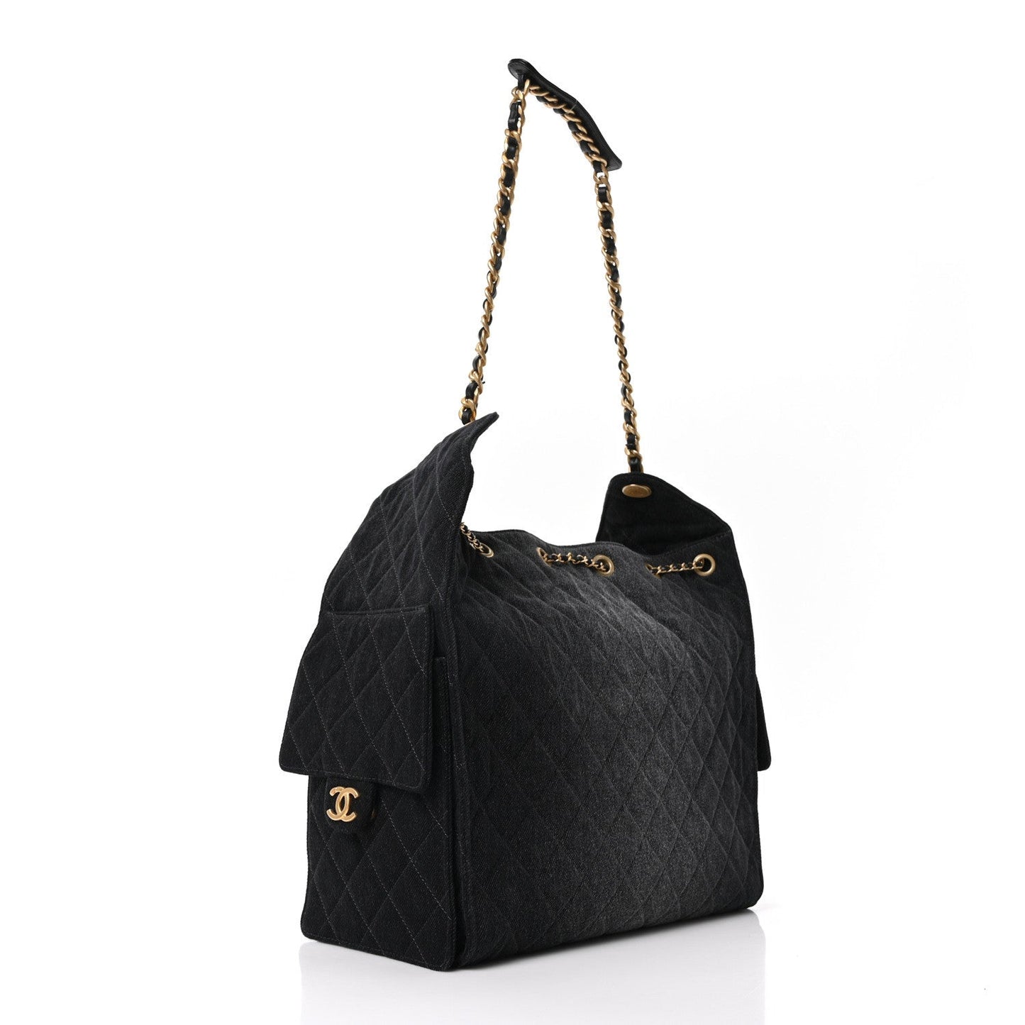 Washed Denim Quilted Medium 25 Handbag Black Signature