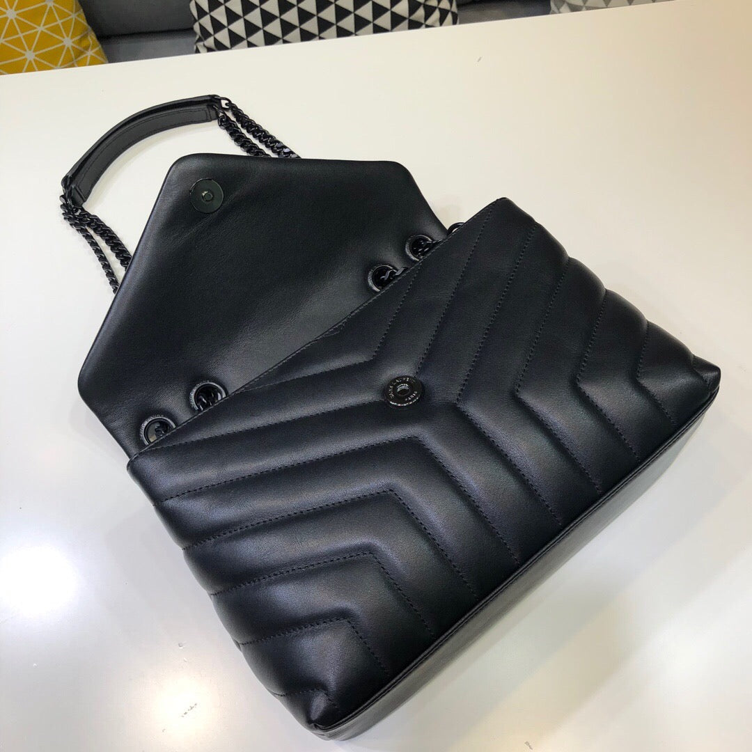 YSL Saint Laurent Loulou Matelassé "Y" 9.8in 23cm Black Small Chain Handbag Ysl 494699Dv7281000