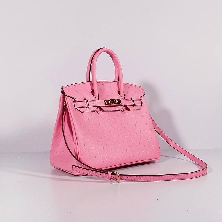 Hermes Luxury Birkin Cm Ostrich With Strap Handbag Leather Pink Travel Bag