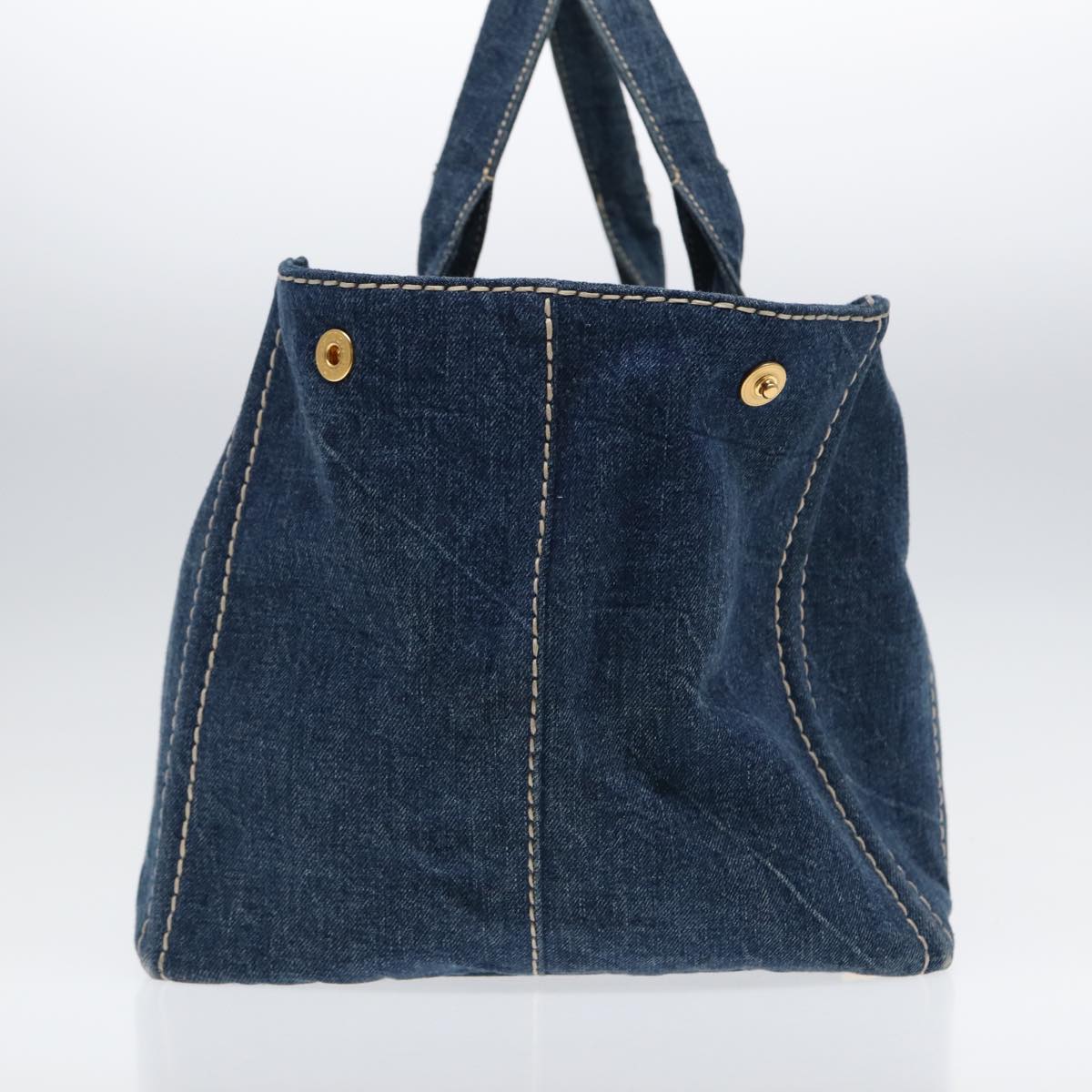 Prada Canapa Gm Hand Bag Auth Blue Gold Travel Bag