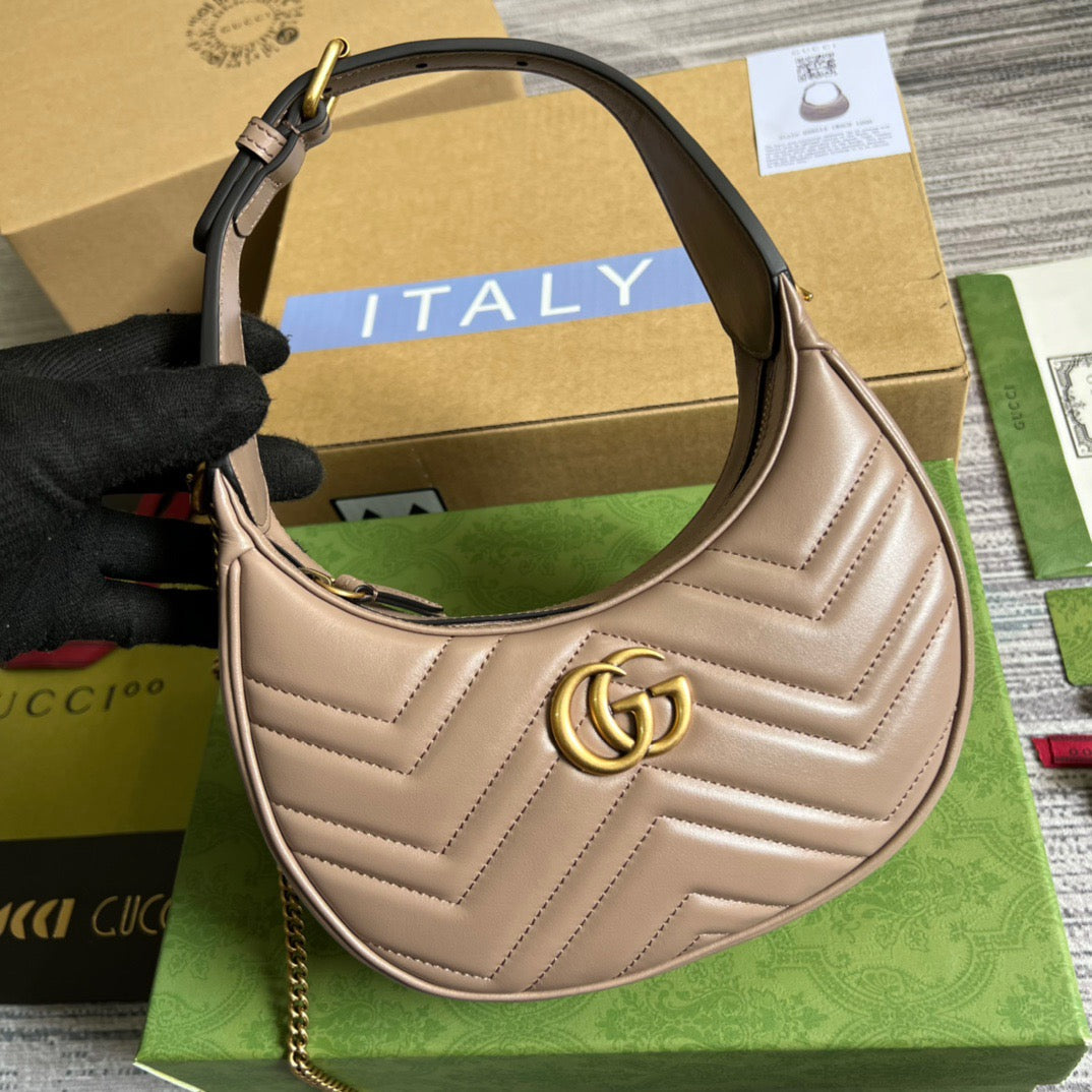 gg Marmont Half Moon Shaped Beige Mini Bag