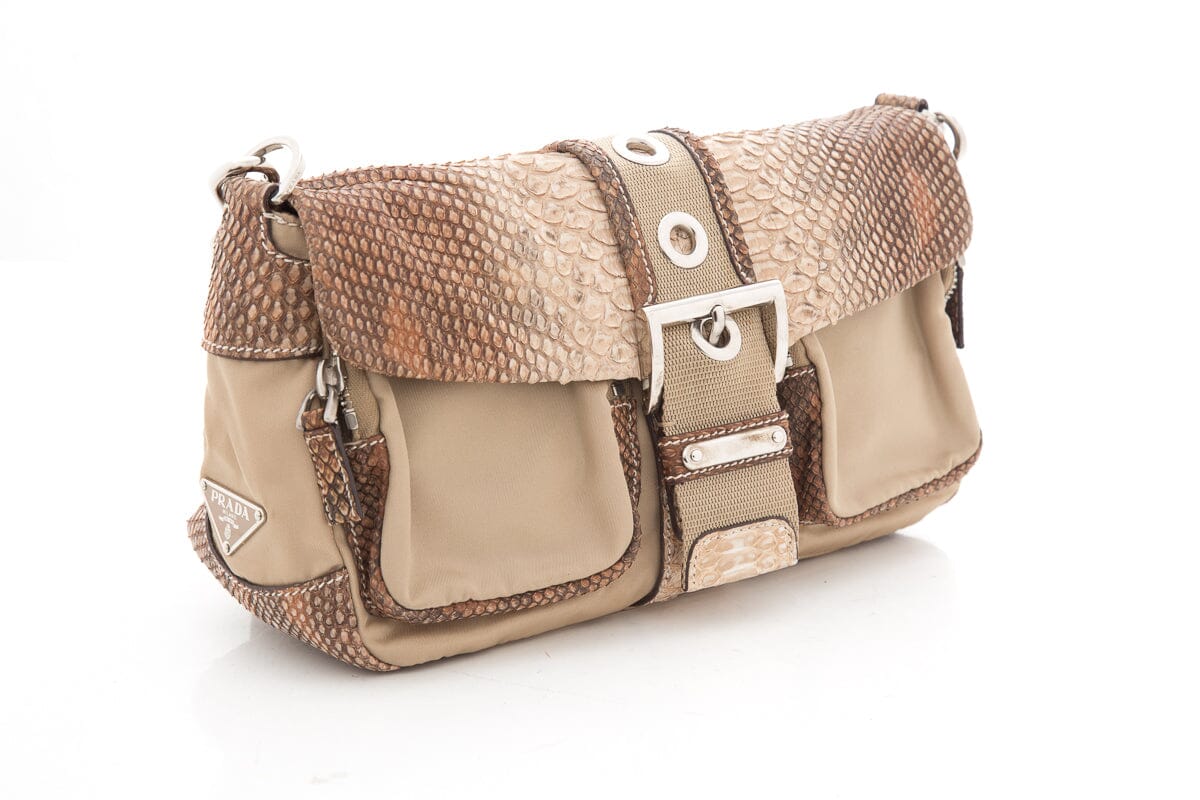 Prada Shoulder Handbag Nylon Python Beige Shoulder Bag