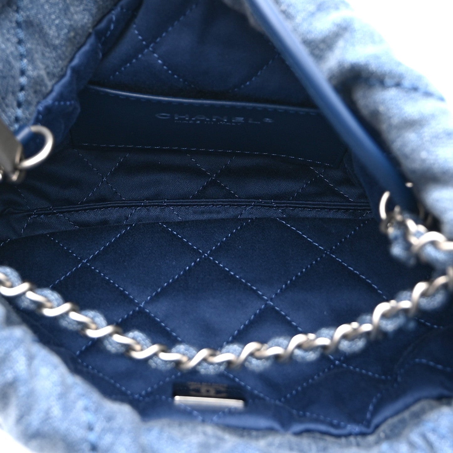Chanel Washed Denim Quilted Studded Mini 22 Blue Bag
