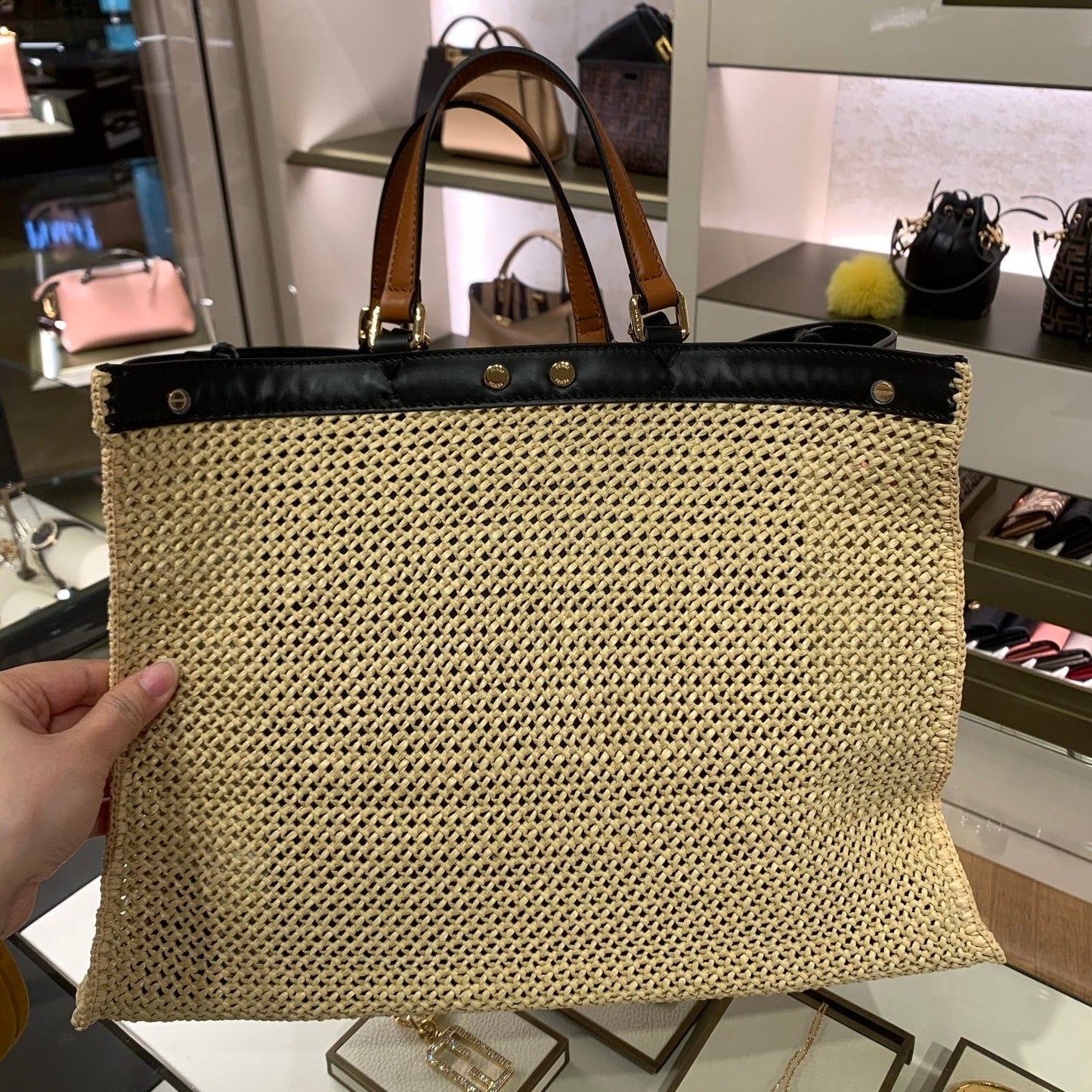 Fendi Metop Qualityum Straw Ff Woven Tote Bag