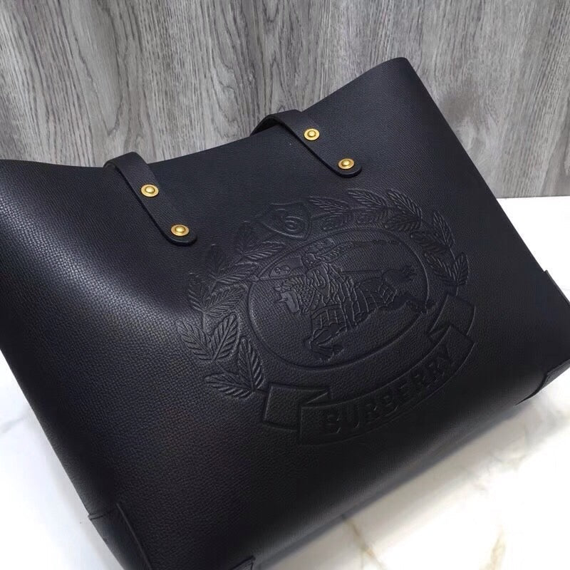 Top Quality Embossed Crest Tote For Women Black Small Tote Bag