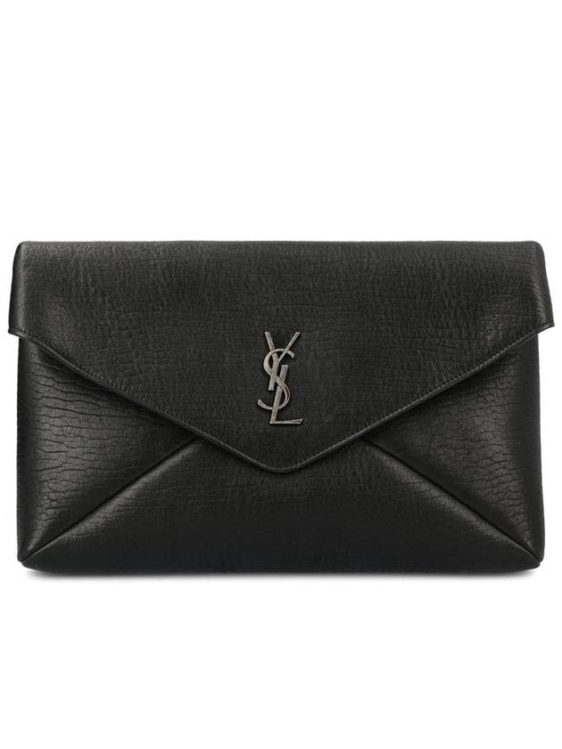 YSL Saint Laurent Saint Laurent Trending Cassandre Embellished Clutch Bag Leather Black