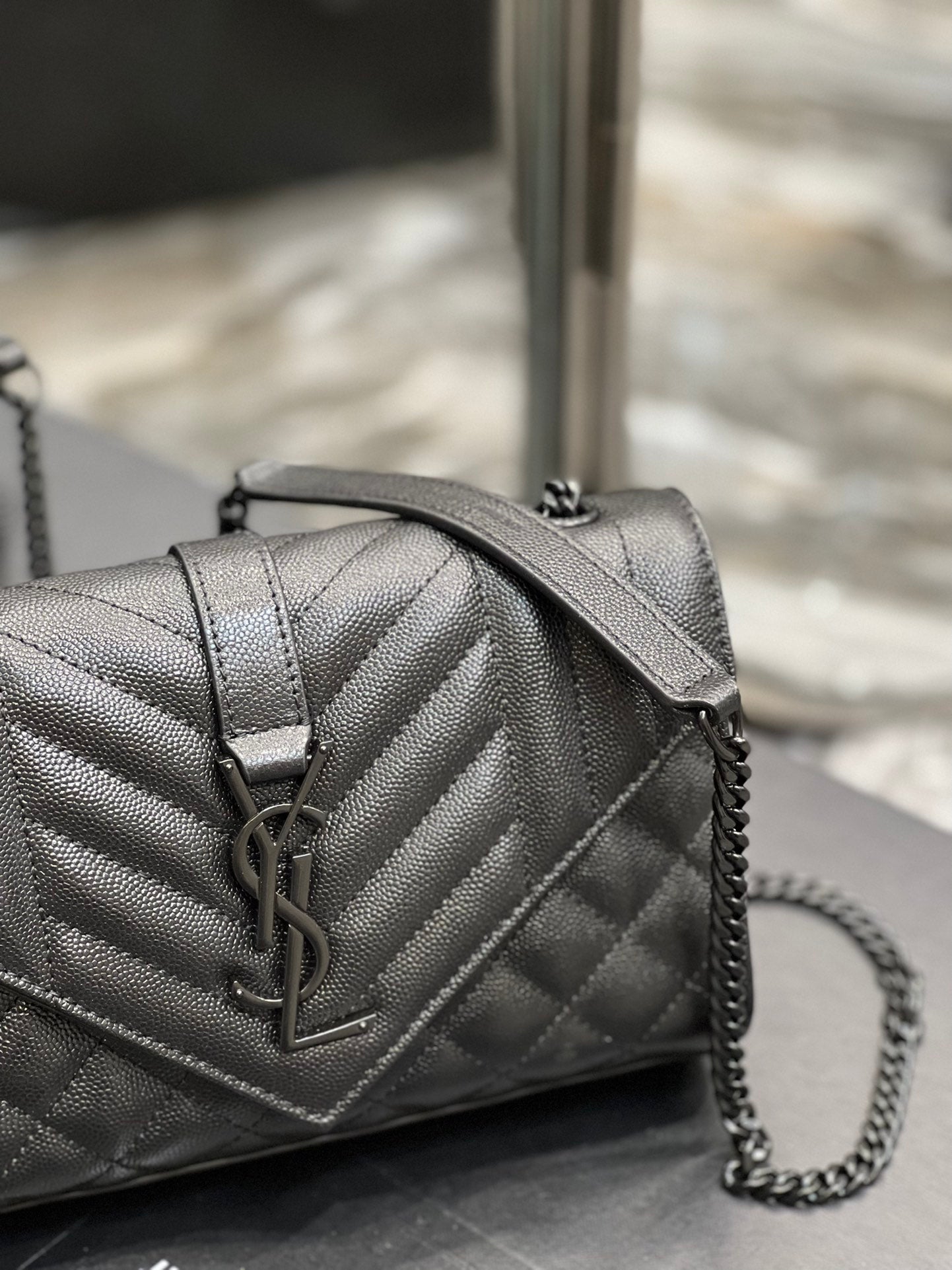 YSL Saint Laurent Mix 8in 21cm Matelasse Black Small Handbag Ysl 600195Bow981000
