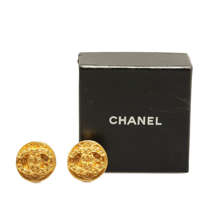 Gold Plated Coco Mark Earrings Jewelry Round Clip