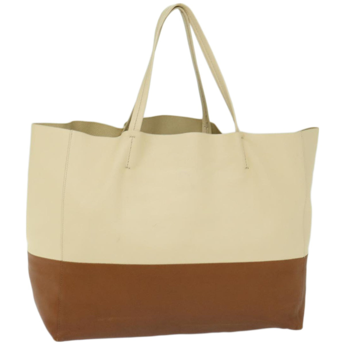 Luxury Horizontal Cabas Tote Bag Fm Leather Brown