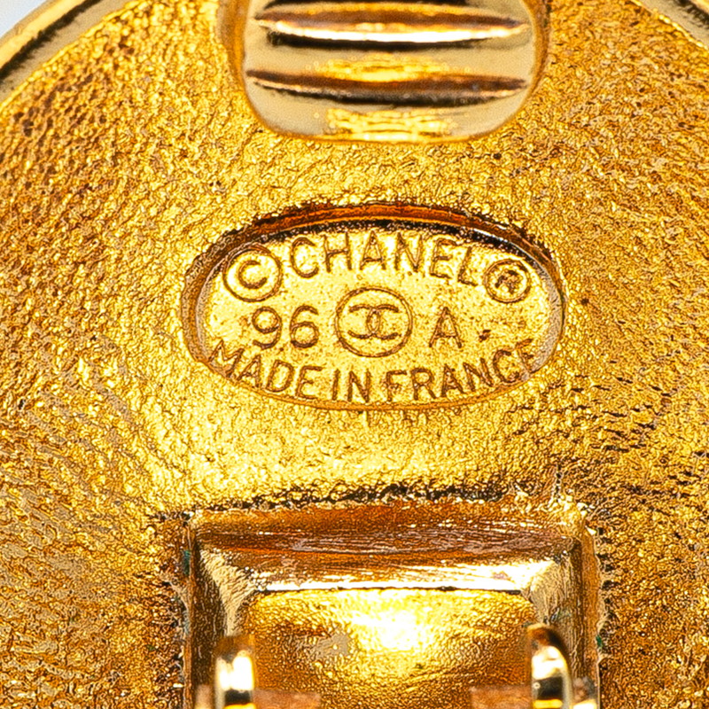Chanel Gold Plated Coco Mark Crown Round Earrings Jewelry