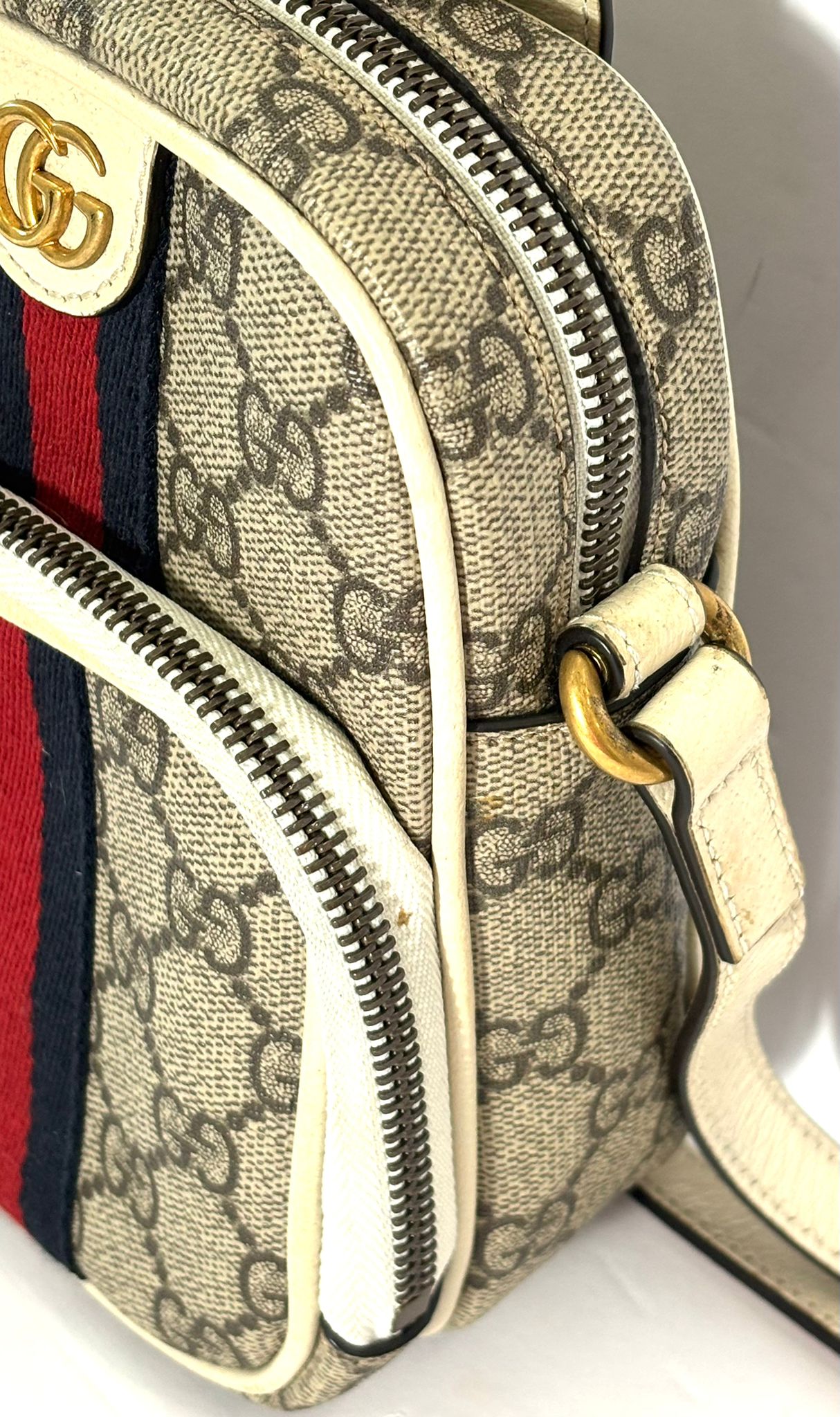 Gucci GG SUPREME WEB OPHIDIA DOUBLE Mini Messenger Bag