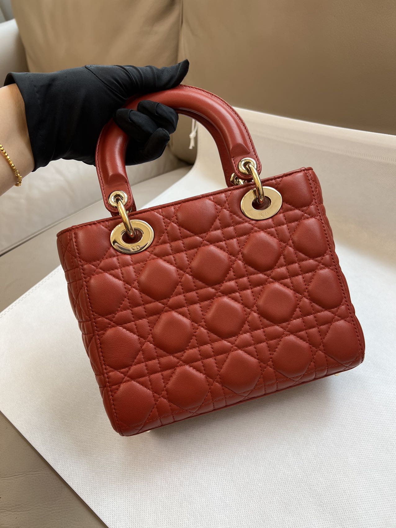 Dior Lady My Abc Lambskin Cannage Handbag Leather Red Travel Bag