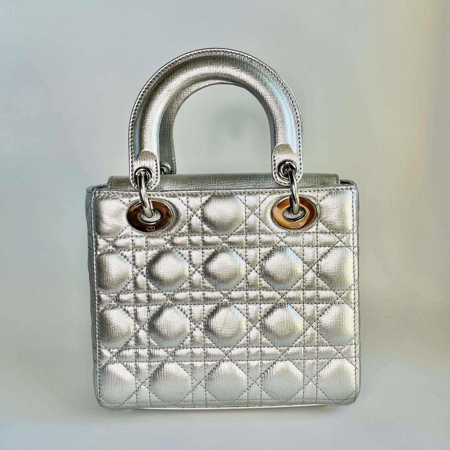 Dior Lady Abc Cannage Lambskin Handbag Silver Small Travel Bag