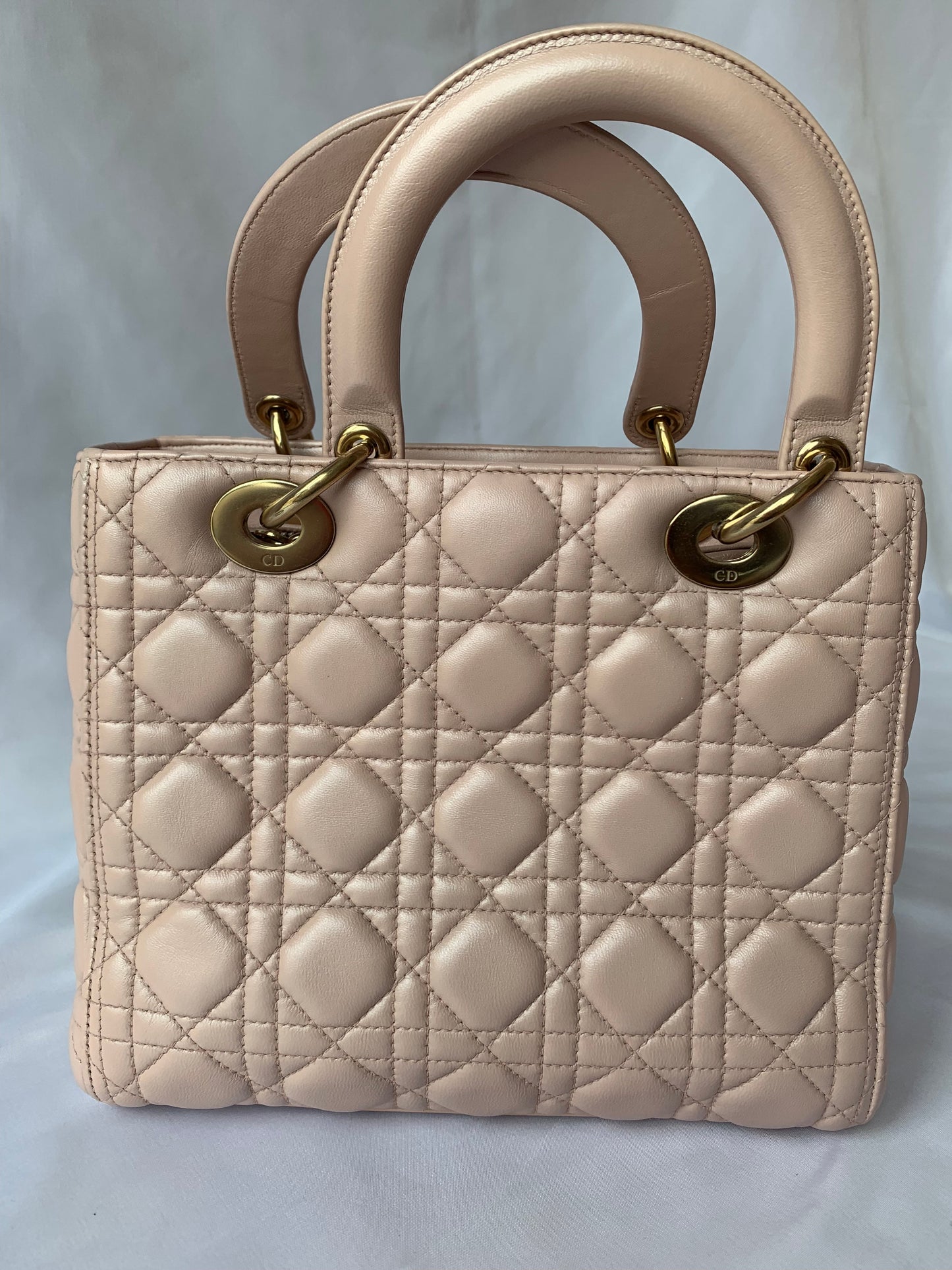 Dior Lady Cannage Handbag Leather Pink Travel Bag Medium Handbag