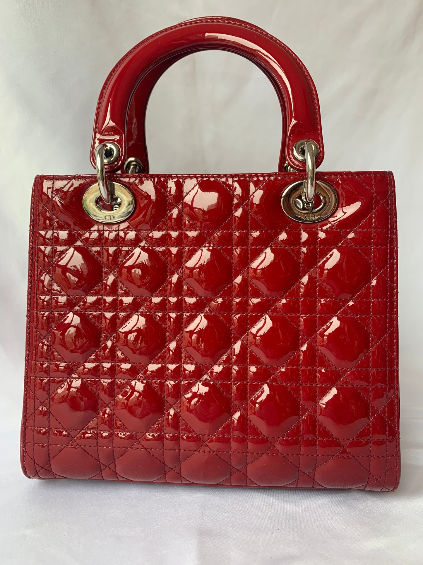 Dior Lady Patent (France) Handbag Leather Red Travel Bag