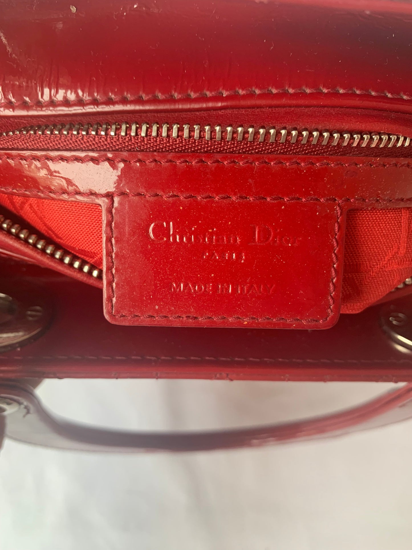 Dior Lady Bag Patent Leather Red Travel Bag