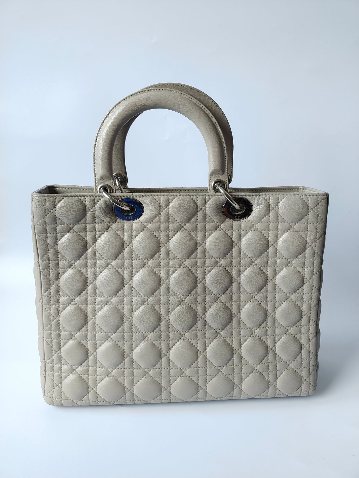 Dior Lady Grey Handbag With Strap Leather Large Travel Bag