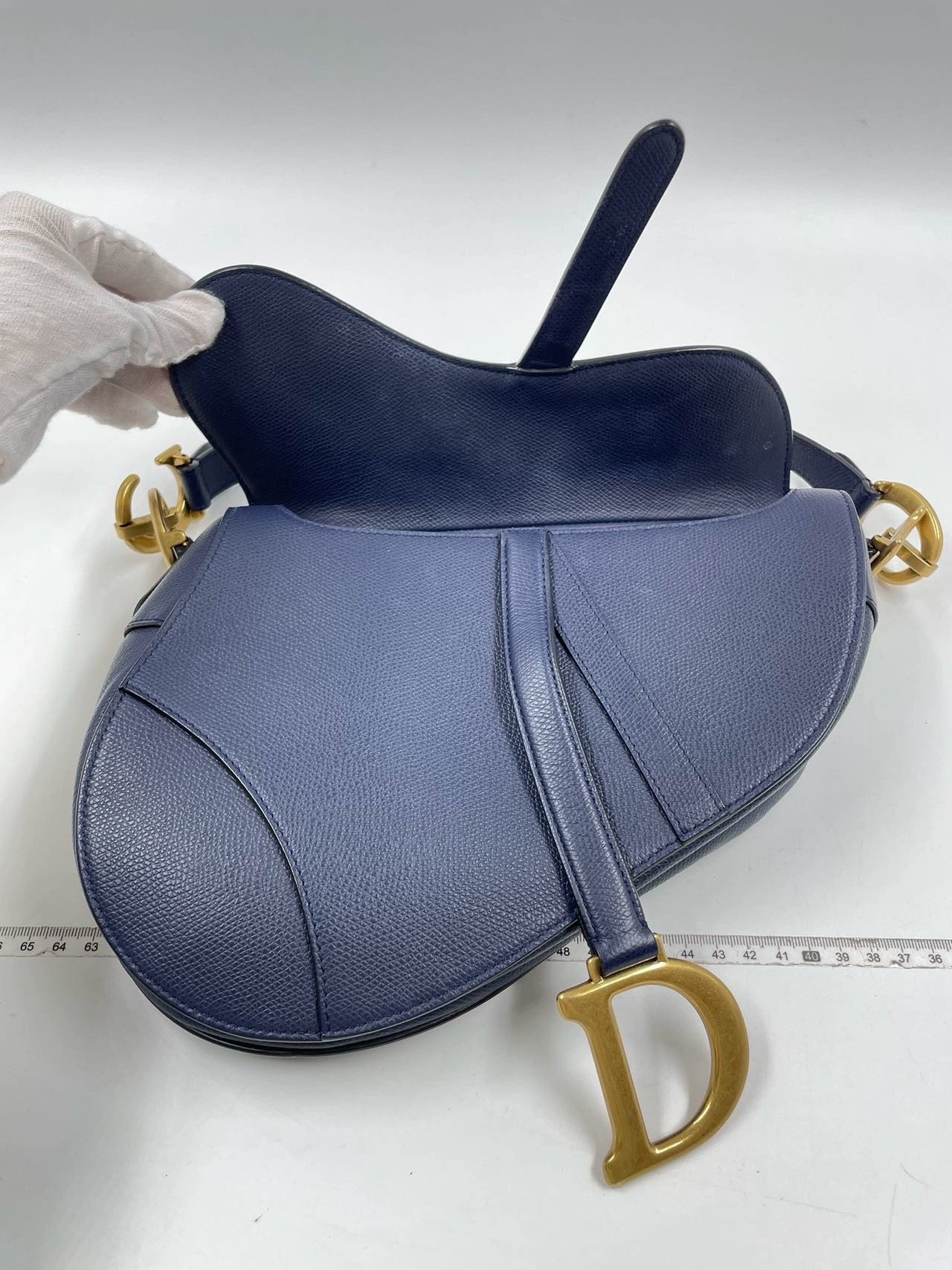 Dior Saddle Grained Handbag With Strap Leather Blue Travel Bag