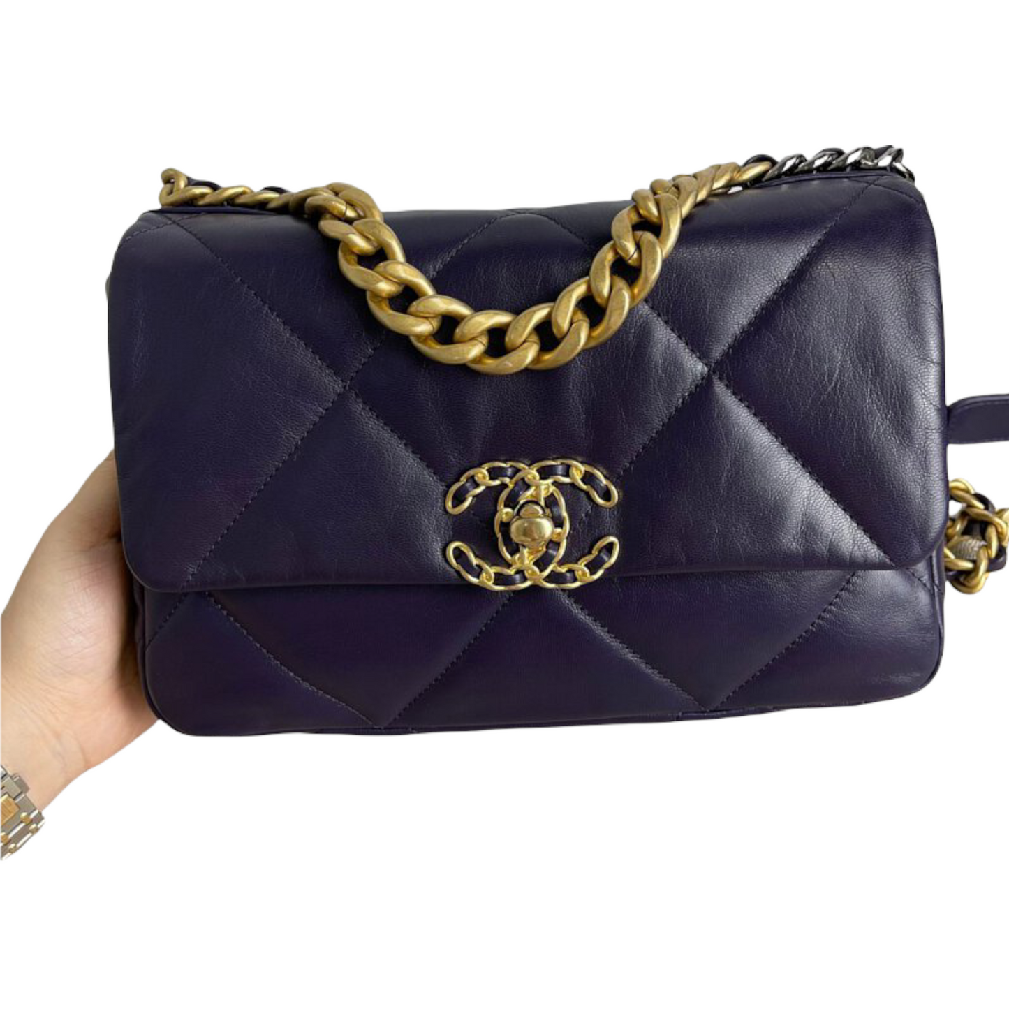 Chanel 19 Lambskin Indigo GHW Handbag Leather Blue Shoulder Bag