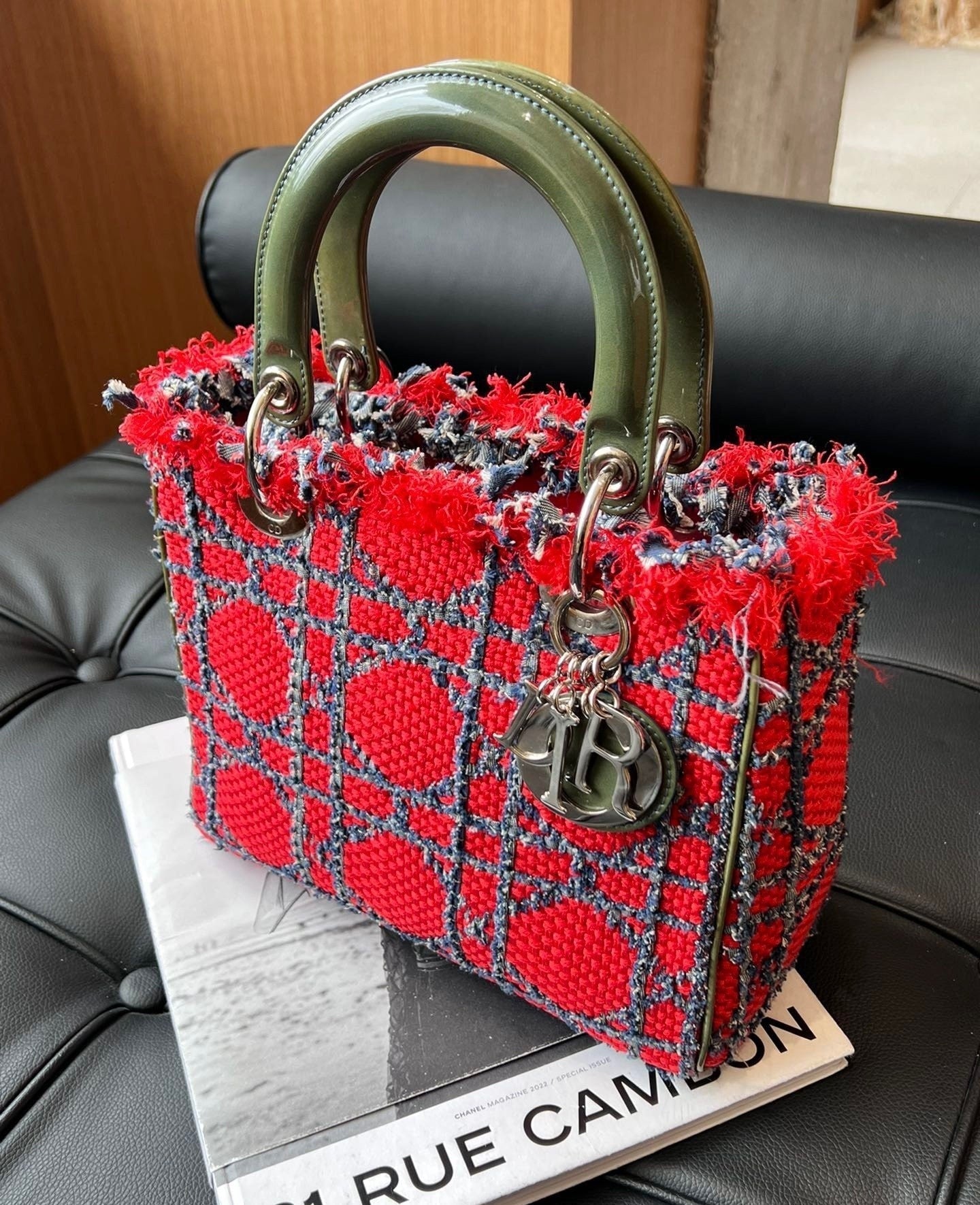 Dior Lady Tweed Handbag Medium Travel Bag