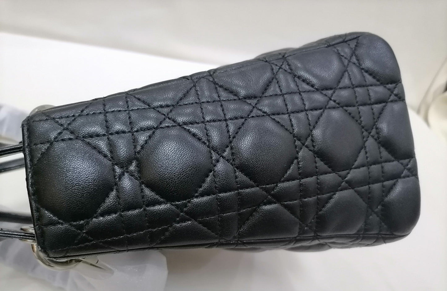 Dior Lady Cannage Lambskin Handbag Leather Black Travel Bag