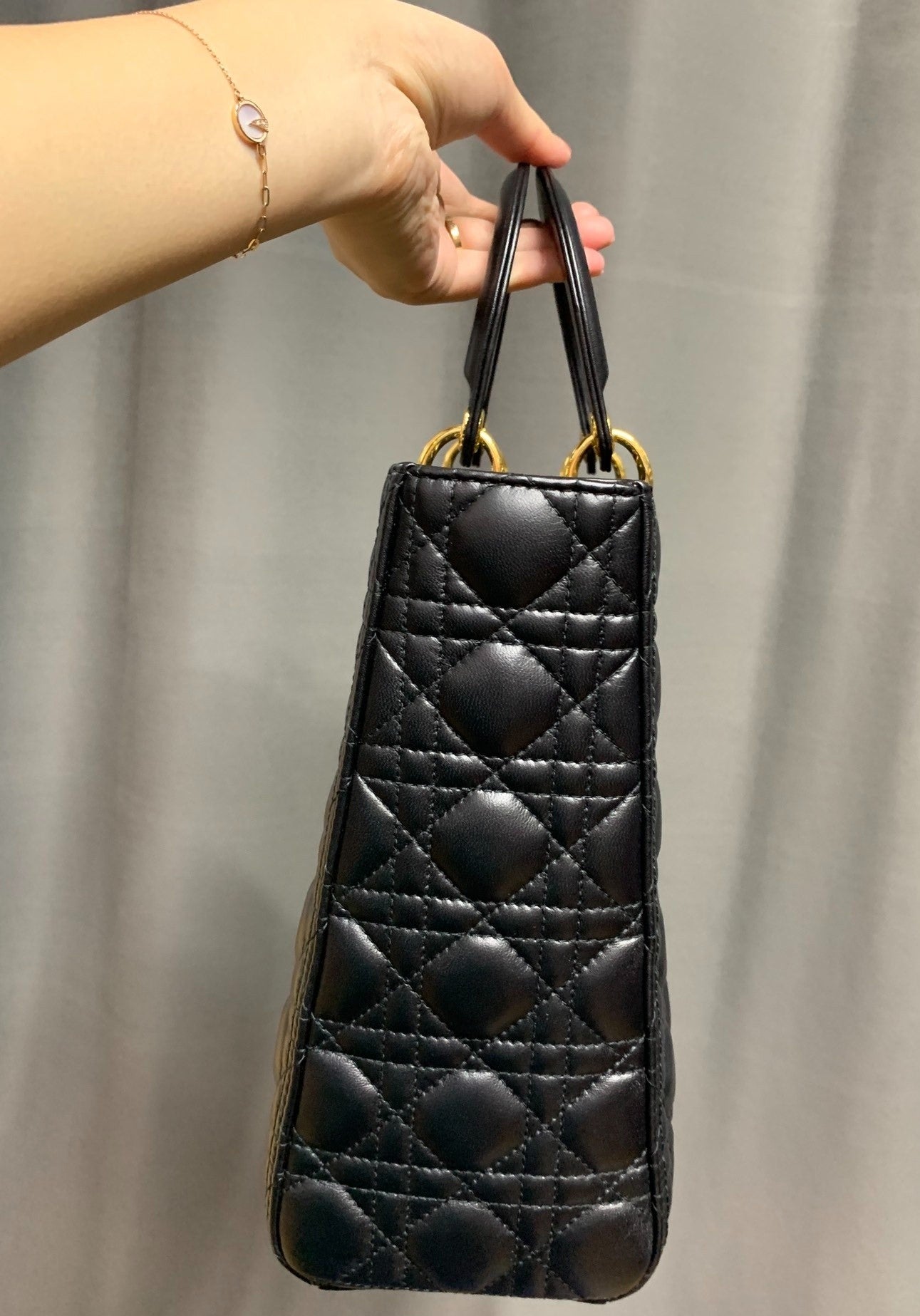 Dior Lady Large Bag Cannage Lambskin With Hardware Leather Black Travel Bag
