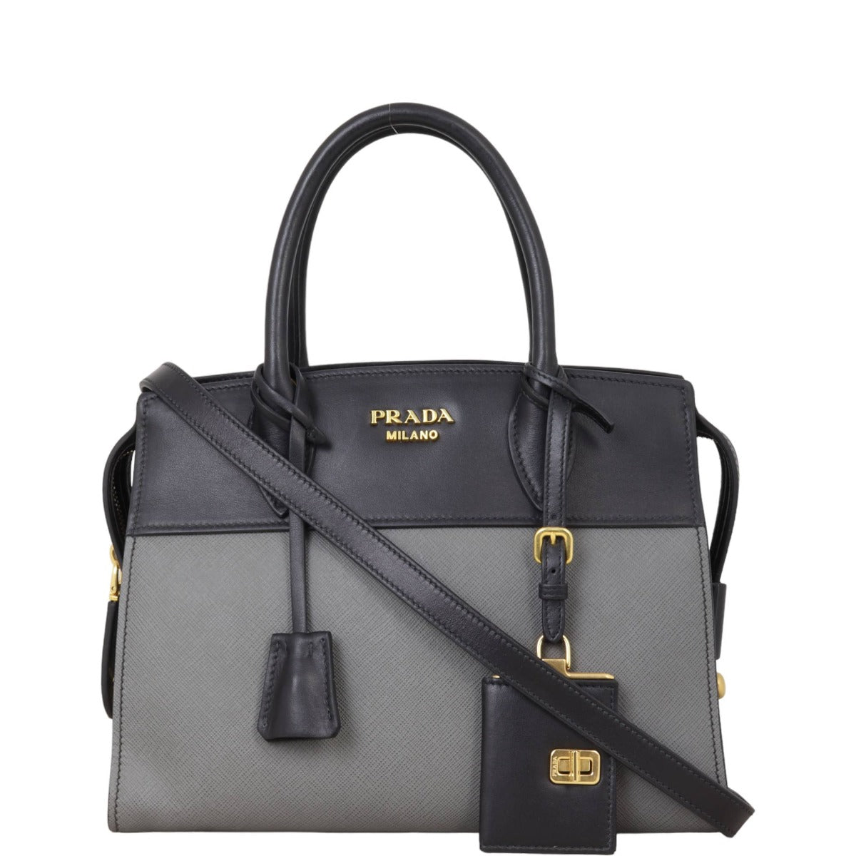 Prada Handbag City Calf Esplanade 2 Saffiano Gray Small