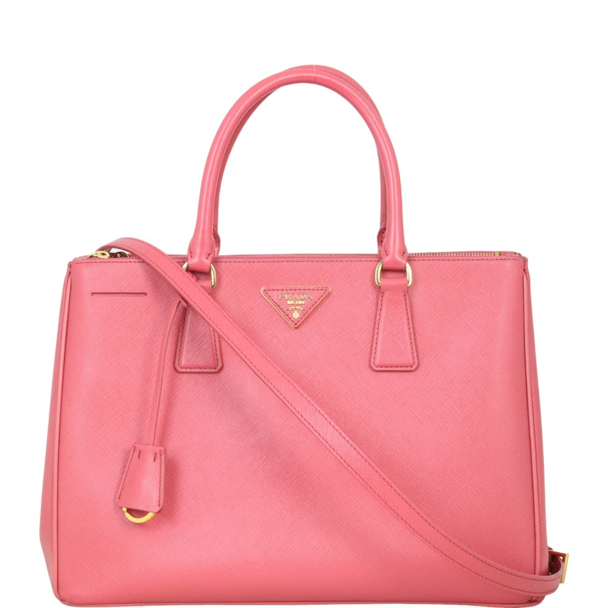 Prada Tote Bag Lux Galleria Double Tote 16 Saffiano Pink Medium