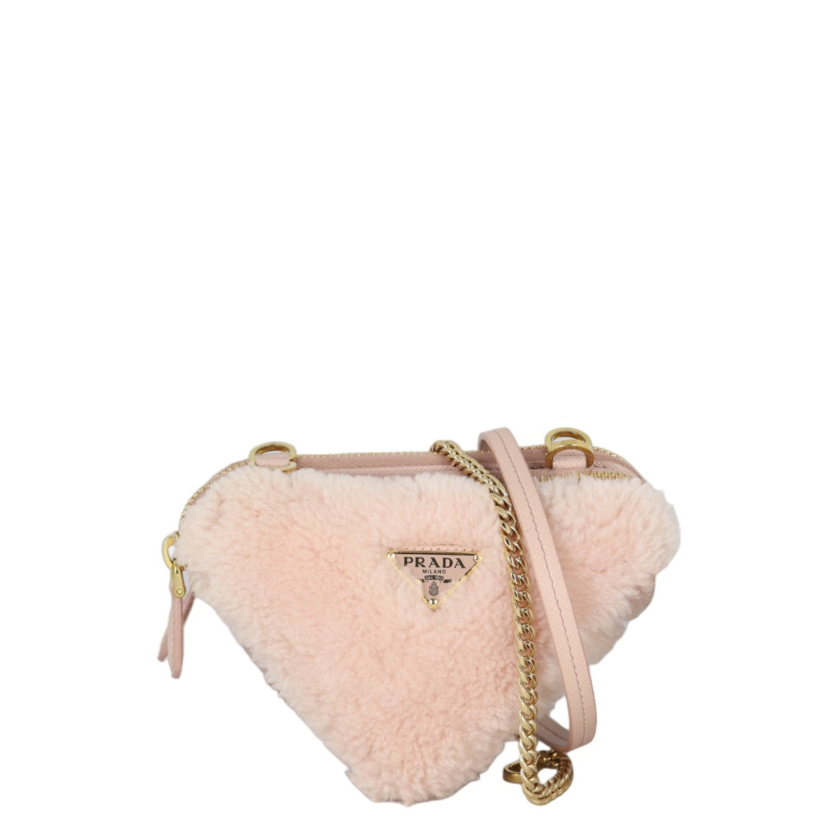 Prada Bag Triangle Shearling Saffiano Pink Mini Mini Bag