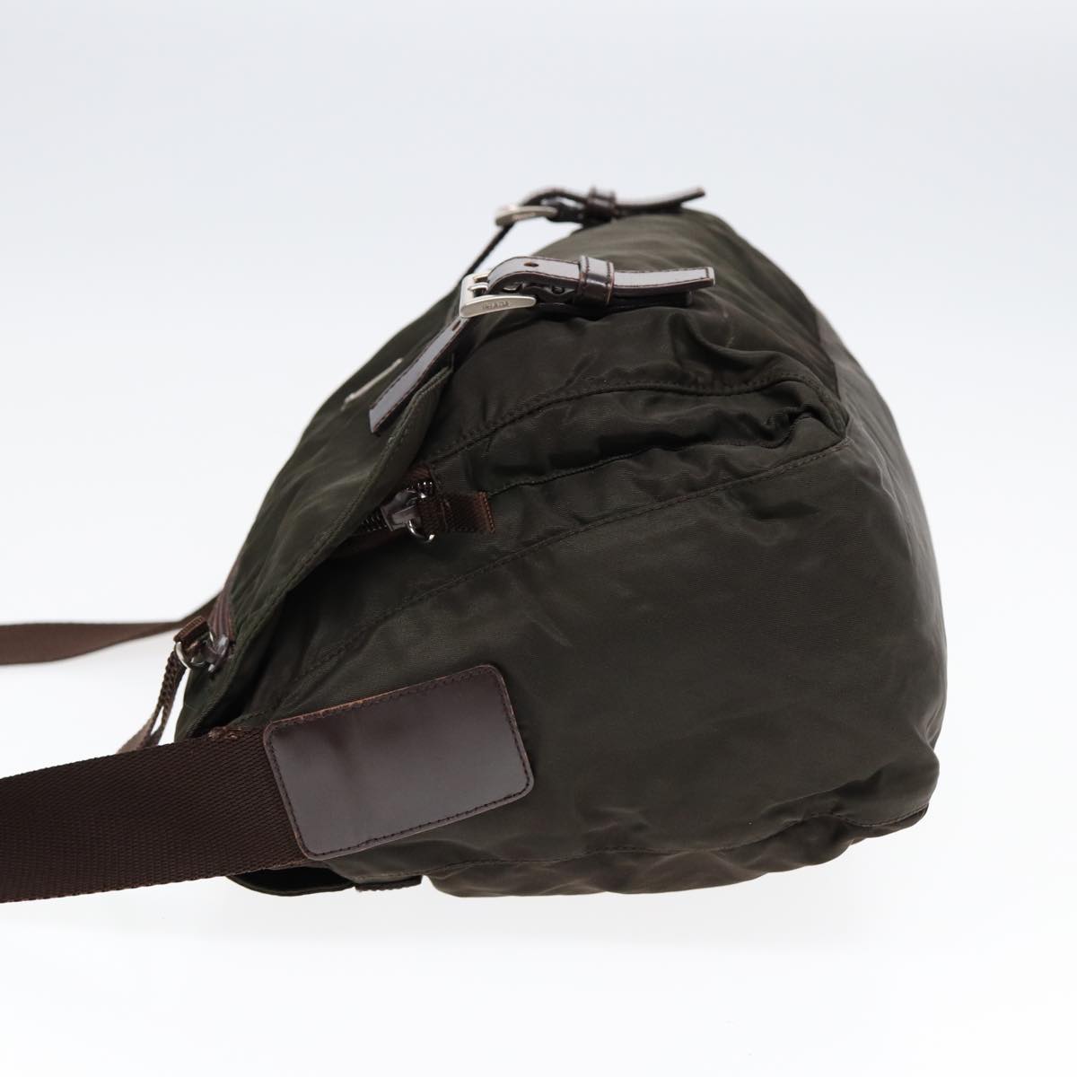 Prada Shoulder Bag Khaki Auth Nylon Silver Silver Auth Ki4728