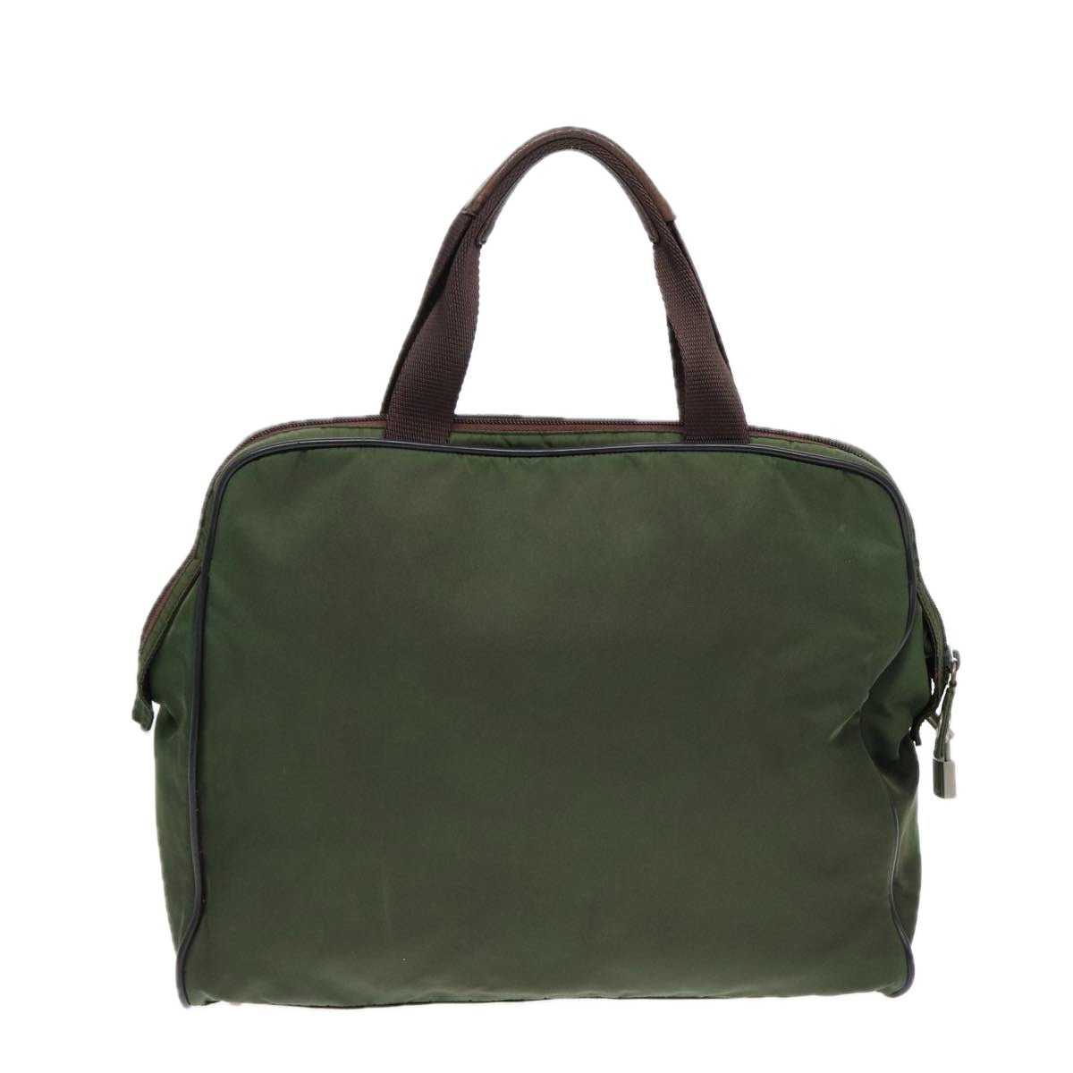 Prada Hand Bag Khaki Auth Nylon Brown Silver Travel Bag