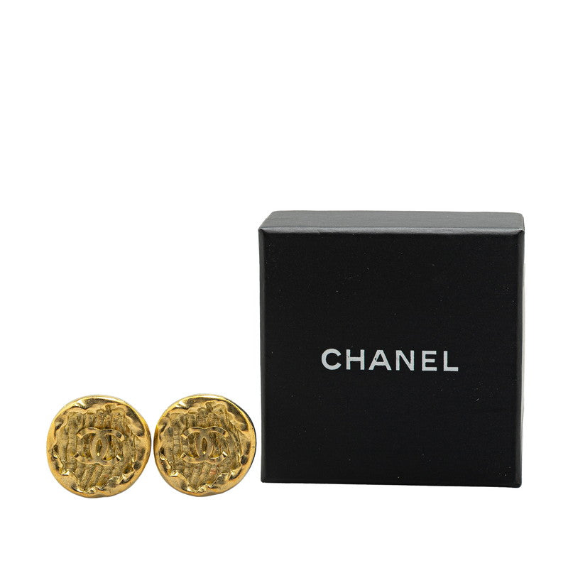 Chanel Gold Plated Coco Mark Round Earrings Jewelry