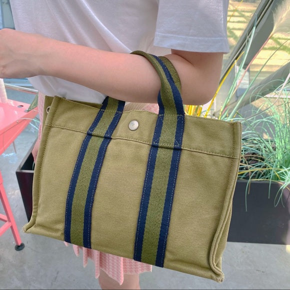 Hermes Luxury Fourre Tout Pm Tote Bag Canvas Green