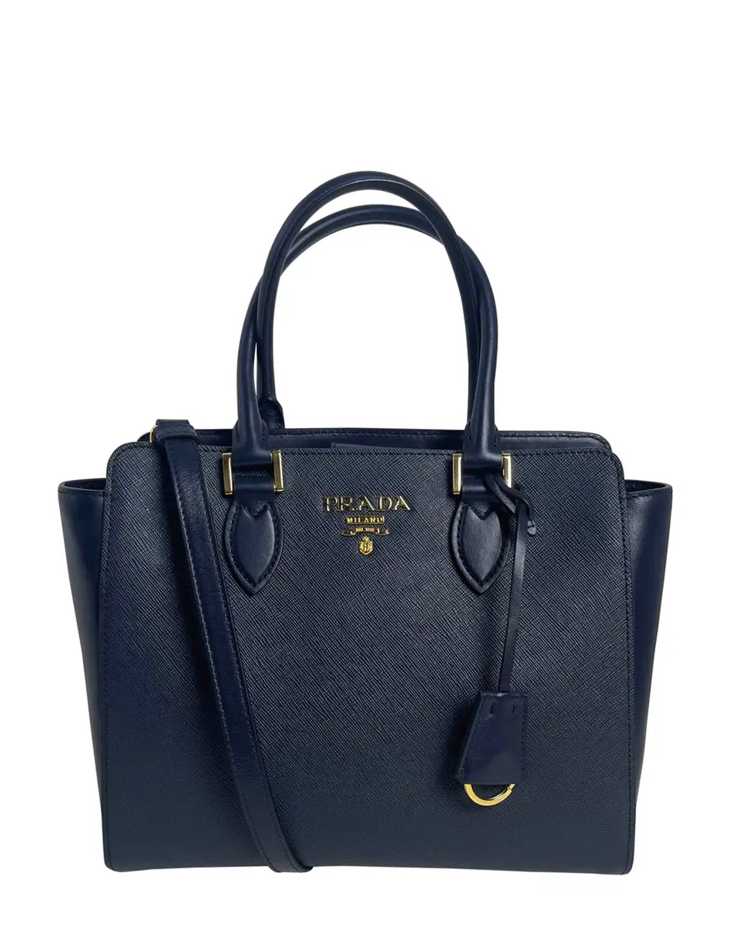 Prada Handbag Top Handle Crossbody Bag Leather Saffiano Blue