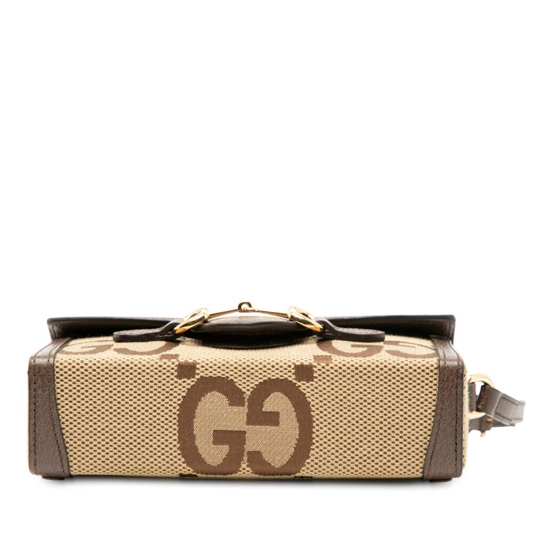 Gucci Jumbo Horsebit Shoulder Bag Leather Canvas