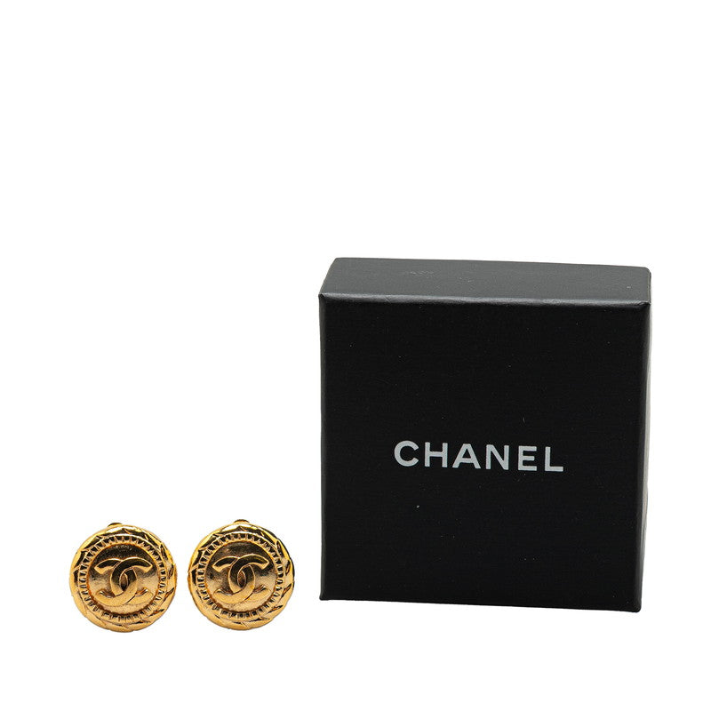 Gold Plated Coco Mark Round Earrings Jewelry Signature