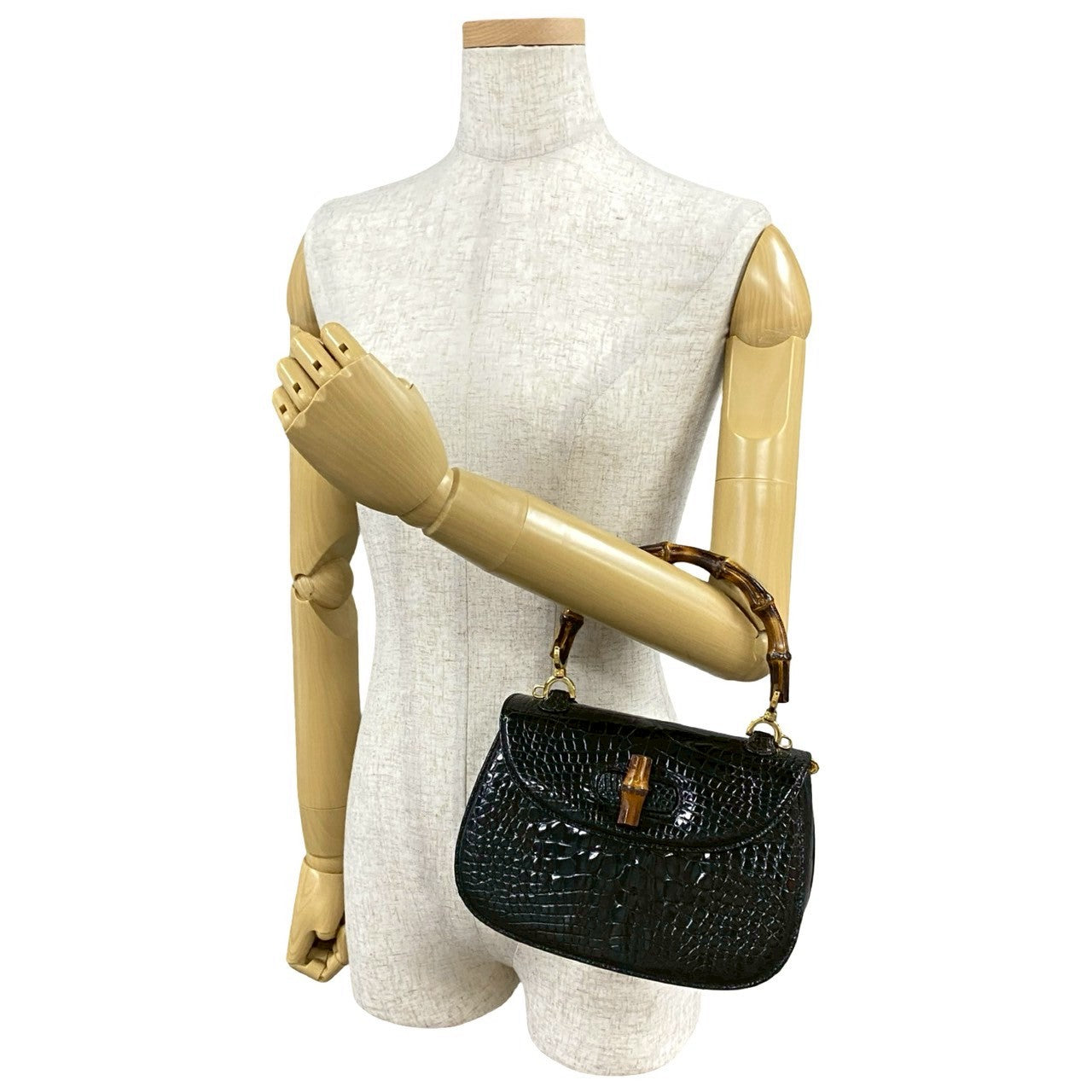 Gucci Old Bamboo Crocodile Handbag Mini Travel Bag