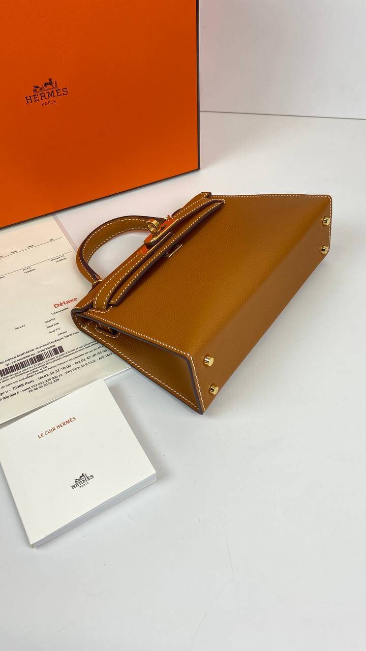 Hermes Luxury Kelly Sellier Bag Epsom Hardware Brown Gold Travel Bag