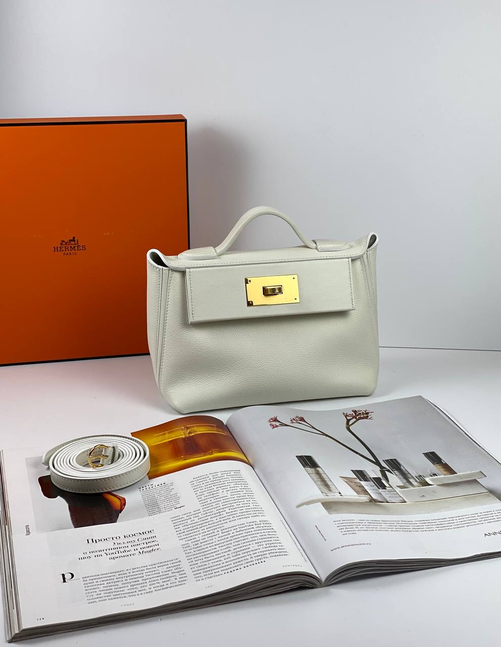 Hermes Luxury Bag Evercolor With Swift Hardware White Gold Travel Bag