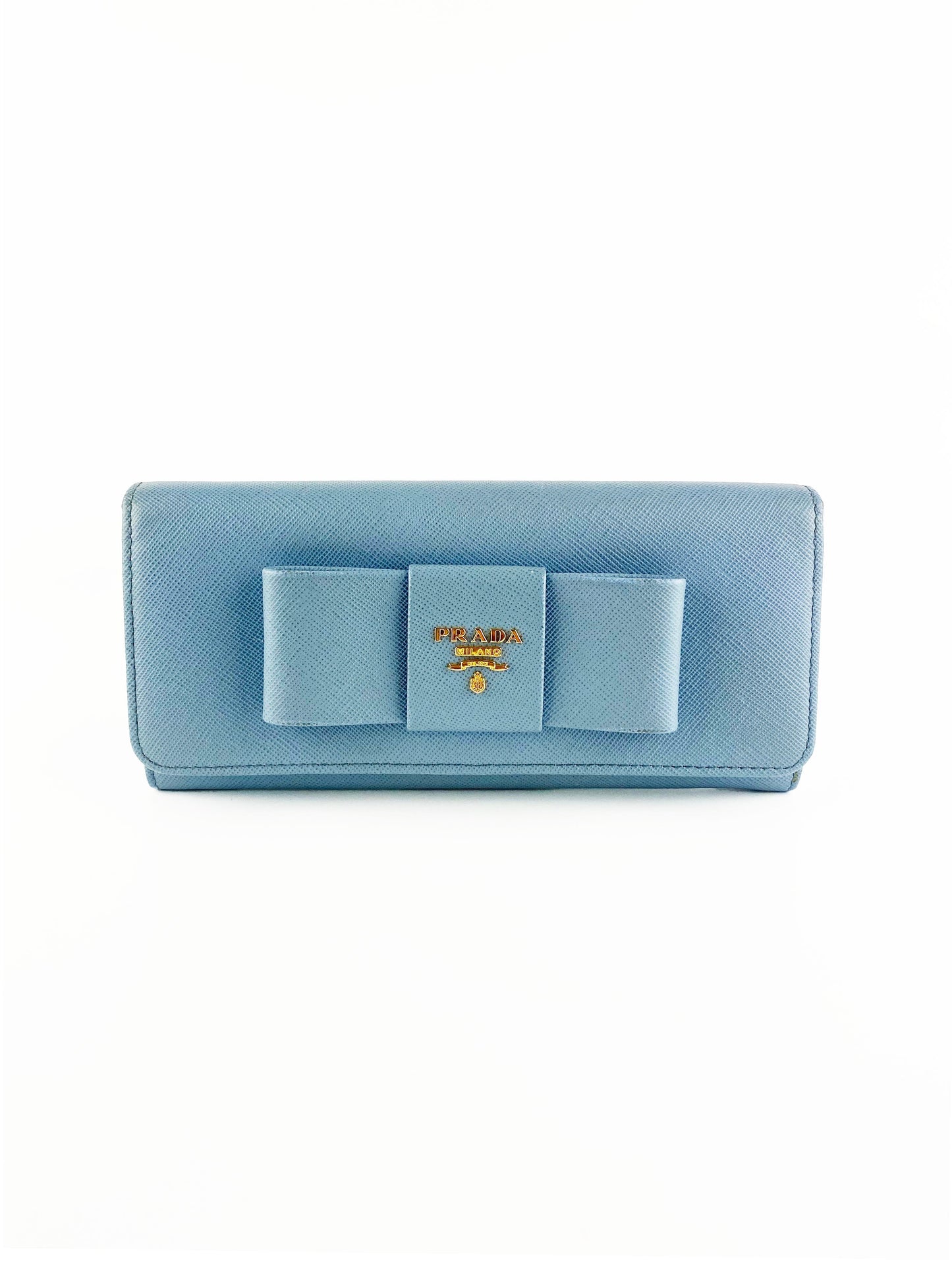 Prada Handbag Light Bow Wallet Saffiano Blue