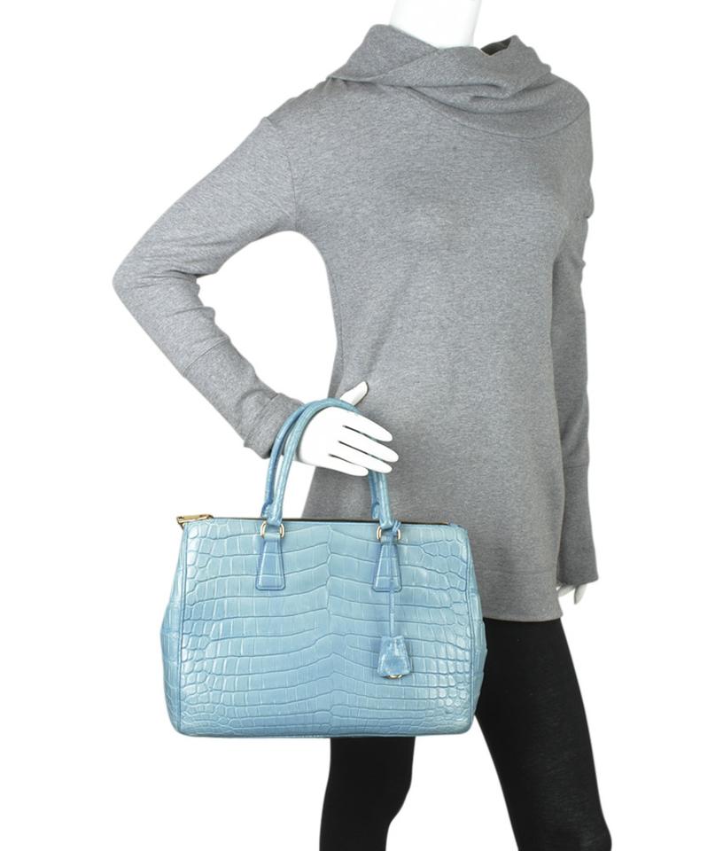 Prada Double Lux Crocodile Tote Leather Blue Medium Tote Bag