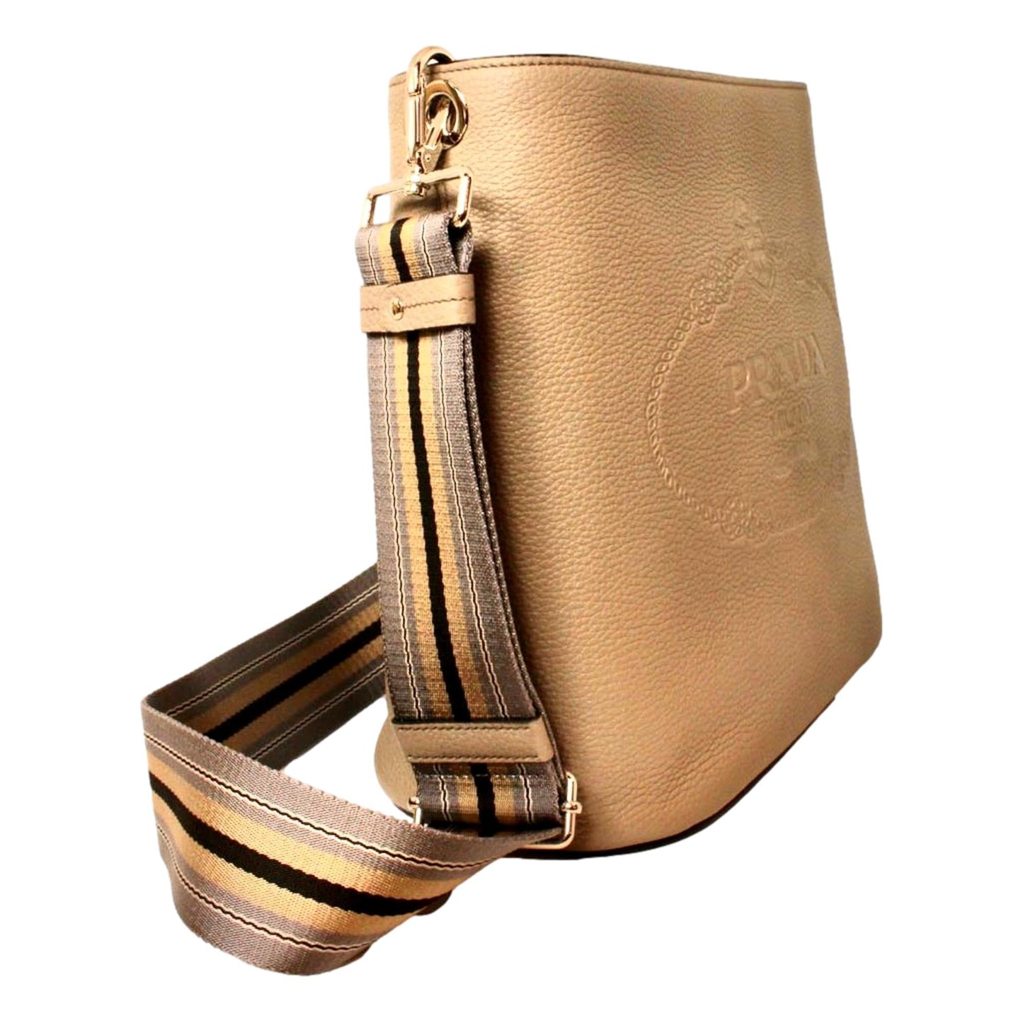 Prada Phenix Cammeo Stripe Strap Bag Leather Vitello Bucket Bucket Bag
